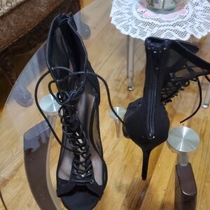 Elegant Black Lace-Up Heels